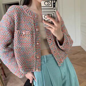 CHICJOC 100% Cotton Hand-Knitted Cardigan with Loro Piana Yarn size 38